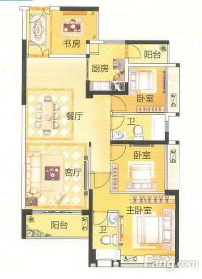 本单元的设计整体色调选取的是木色，不仅沿用了中式的端庄典雅，同时参与一些时尚的元素，让整个空间多了现代的时尚感触，却不失中式的端庄。