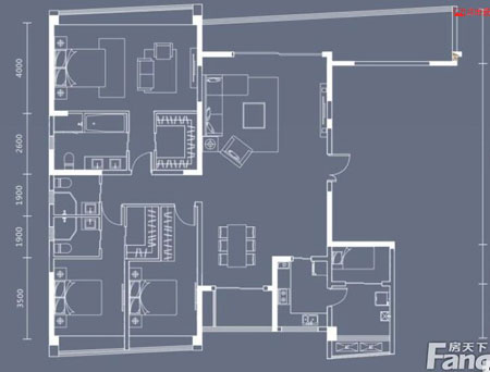 本单元的设计关键词：净、雅、简、时尚？吞侵魅似肺坏南笳，本客厅的墙面没有过多的装璜，客餐厅的酒柜设计更是凸显了主人的品尝格调，而本设计客厅没有主灯，让人感触视野比力坦荡。